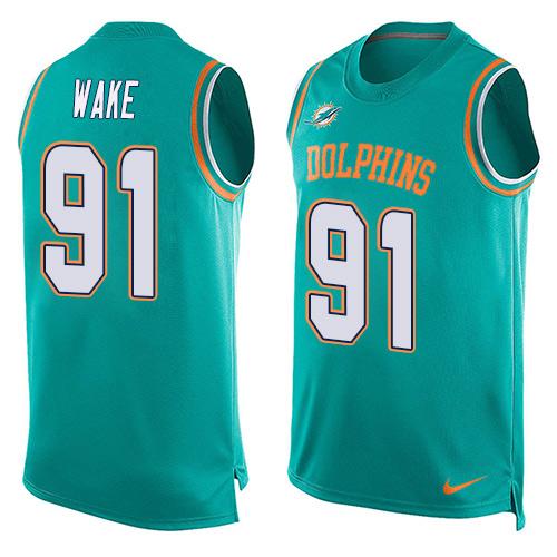 Nike Dolphins #91 Cameron Wake Aqua Green Team Color Men's Stitched NFL Limited Tank Top Jersey - Click Image to Close